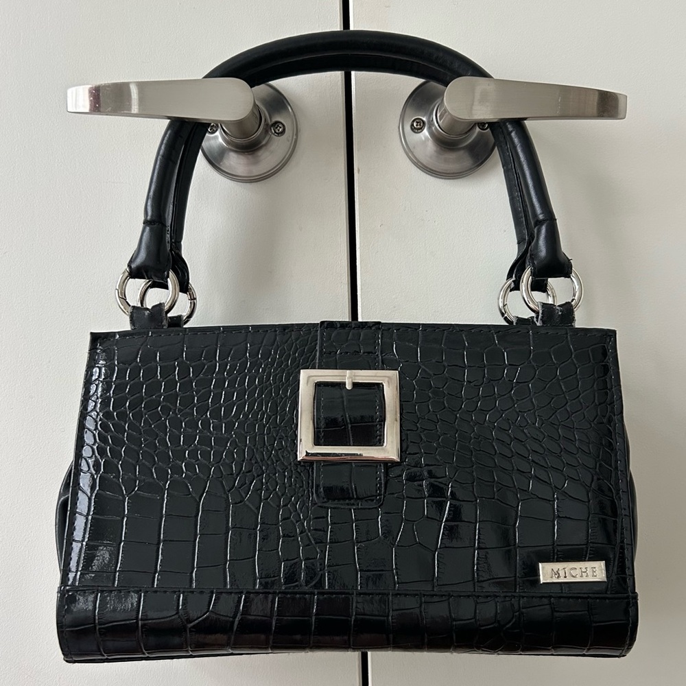 Vintage y2k MICHE Ellie black reptile leather handbag with silver buckle